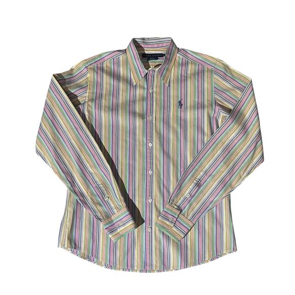 Ralph Lauren Tops - Ralph Lauren Womens Slim Fit Oxford Purple Orange Multi Stripped Shirt Size 6